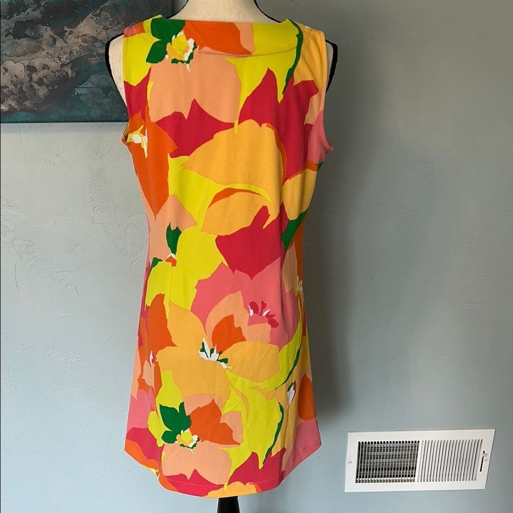 Isaac Mizrahi Live! petite printed pebble knit square neck orange floral - Picture 4 of 8